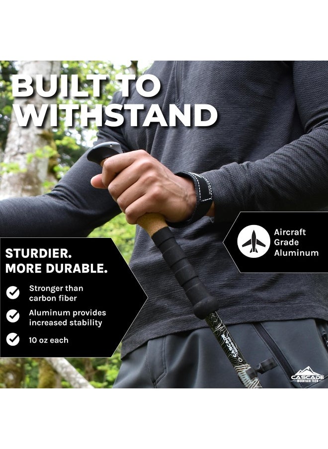 Cascade Mountain Tech Trekking Poles - Aluminum Hiking Walking Sticks with Adjustable Locks Expandable to 54" (Set of 2)