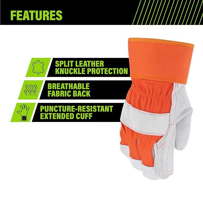 Jupiter Industries Leather Double Palm Split Canadian Heat, Cut, Wear And Tear Resistant Anti Impact Palm Coated For Handling Machinery, Mechanics & Welding Gloves - Color May Vary, Pack of 1 - Image 5