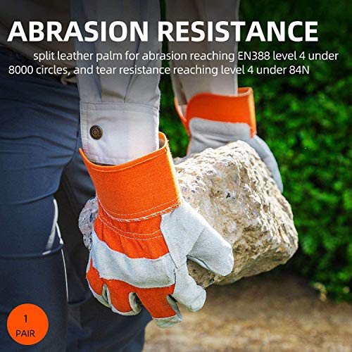 Jupiter Industries Leather Double Palm Split Canadian Heat, Cut, Wear And Tear Resistant Anti Impact Palm Coated For Handling Machinery, Mechanics & Welding Gloves - Color May Vary, Pack of 1 - Image 3