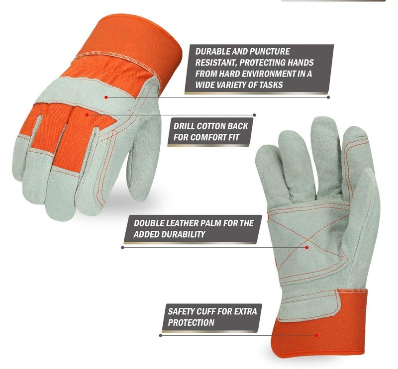 Jupiter Industries Leather Double Palm Split Canadian Heat, Cut, Wear And Tear Resistant Anti Impact Palm Coated For Handling Machinery, Mechanics & Welding Gloves - Color May Vary, Pack of 1 - Image 2