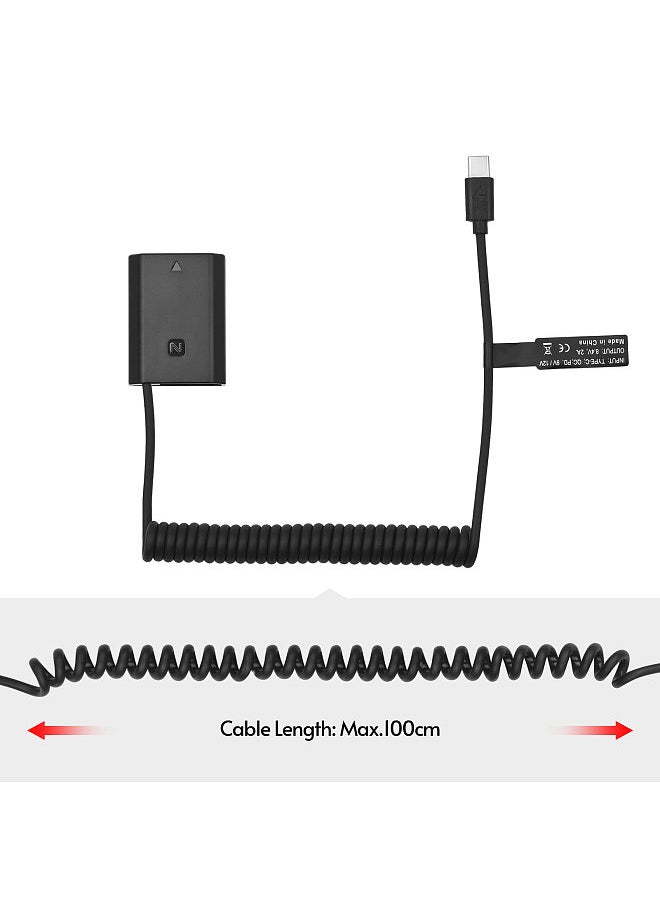 NP-FZ100 Dummy Battery USB-C Coupler Adapter with USB Type-C Spring Power Cable Replacement for Sony Alpha A6600 A7C A7III A7SIII A7RIII A7RIV A9 A9II A9R A9S Cameras