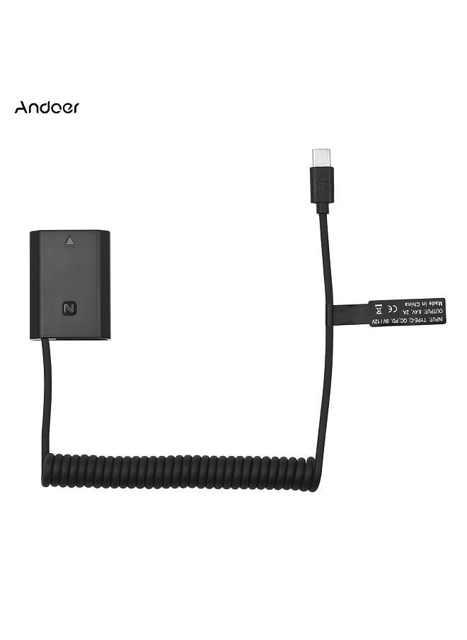NP-FZ100 Dummy Battery USB-C Coupler Adapter with USB Type-C Spring Power Cable Replacement for Sony Alpha A6600 A7C A7III A7SIII A7RIII A7RIV A9 A9II A9R A9S Cameras