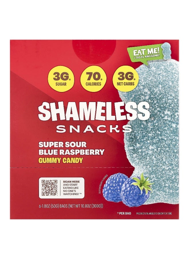 Shameless Snacks Shameless Snacks, Gummy Candy, Super Sour Blue Raspberry, 6 Bags, 1.8 oz (50 g) Each  - Image 1
