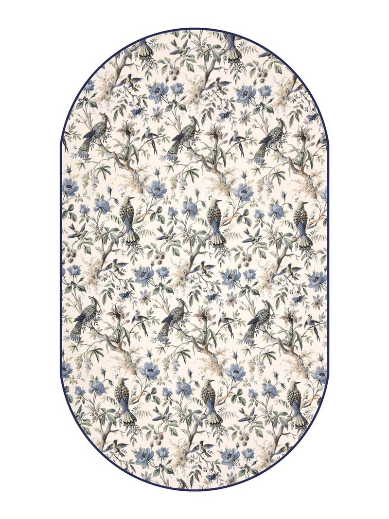 Clasiko 6 Seater Oval Dining Table Cover; 60x90 Inches; Material - Cotton; Blue Flowers & Birds - Image 4