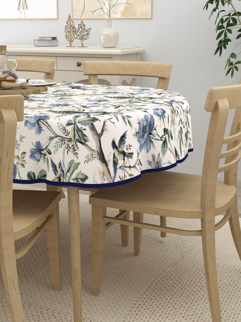 Clasiko 6 Seater Oval Dining Table Cover; 60x90 Inches; Material - Cotton; Blue Flowers & Birds - Image 3