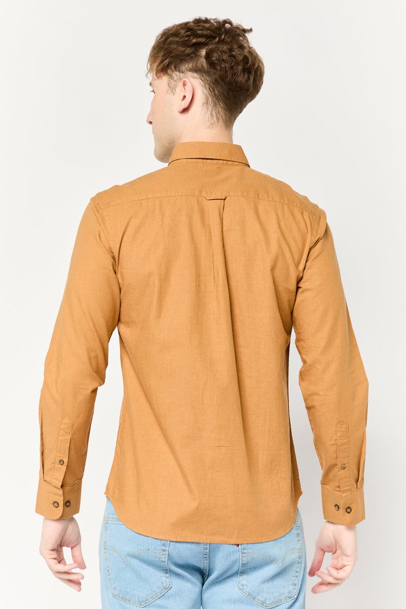 La Martina Men Tailored Fit Long Sleeves Embroidered Logo Casual Shirt, Light Brown  - Image 4