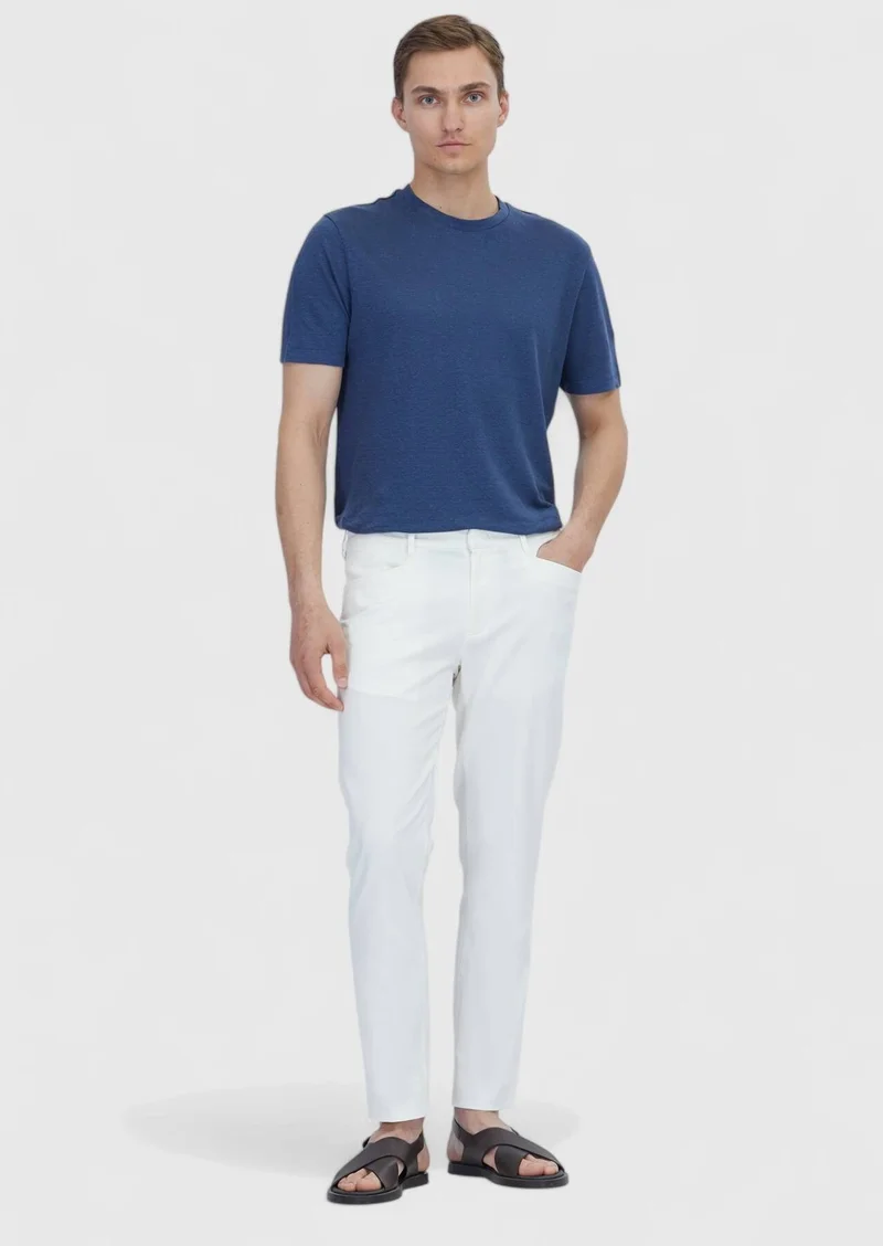 RAMSEY Indigo Plain Crew Neck 100% Linen T-Shirt