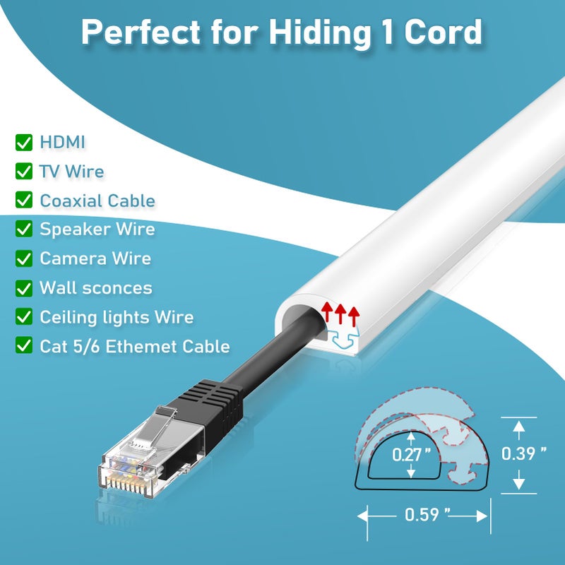ANNISITE 78" Cord Hider Wall, Self Adhesive Silicone Cord Covers for Wires On Wall, Cord Hider for Wall Mount TV, Flexible Cable Cover Raceway Kit for 1 Wire, White (0.59" W x 0.39" H) - Image 4