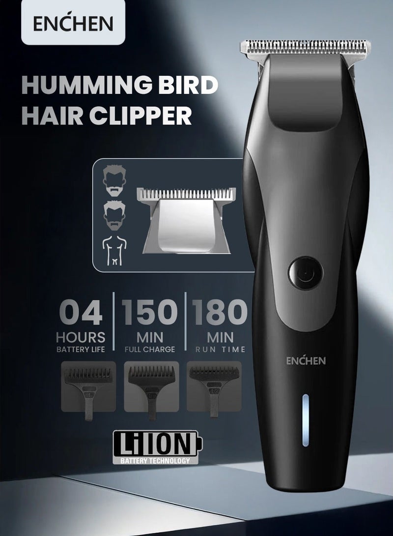 ENCHEN Hummingbird Professional Hair Clipper – High Power 10W, Stainless Steel T-Blade, 210-Min Runtime, Type-C Charging, Ultra-Low Noise, Intelligent Anti-Clip System, Plug & Trim – Black - Image 2
