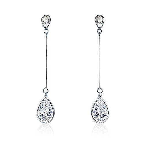 SBLING Platinum-Plated Cubic Zirconia Teardrop Earrings, 3.9 cttw, Teardrop - Image 1