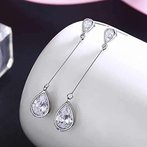 SBLING Platinum-Plated Cubic Zirconia Teardrop Earrings, 3.9 cttw, Teardrop - Image 2