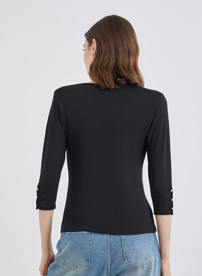 Take Two Black 3/4 Sleeve Top with Button Cuff - Image 4