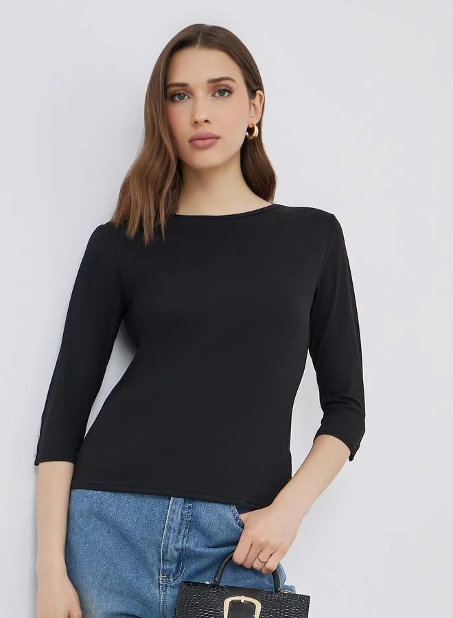 Take Two Take Two Black 3/4 Sleeve Top with Button Cuff