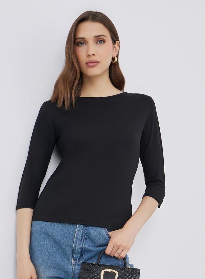 Take Two Black 3/4 Sleeve Top with Button Cuff - Image 1