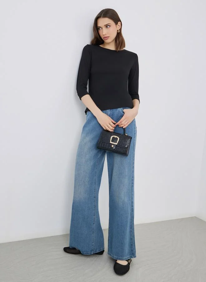 Take Two Take Two Black 3/4 Sleeve Top with Button Cuff