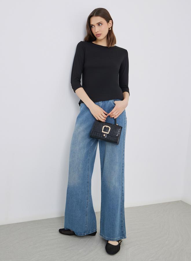 Take Two Black 3/4 Sleeve Top with Button Cuff - Image 2