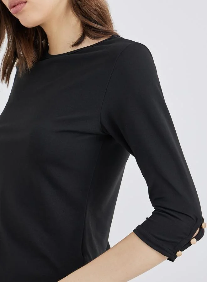 Take Two Take Two Black 3/4 Sleeve Top with Button Cuff