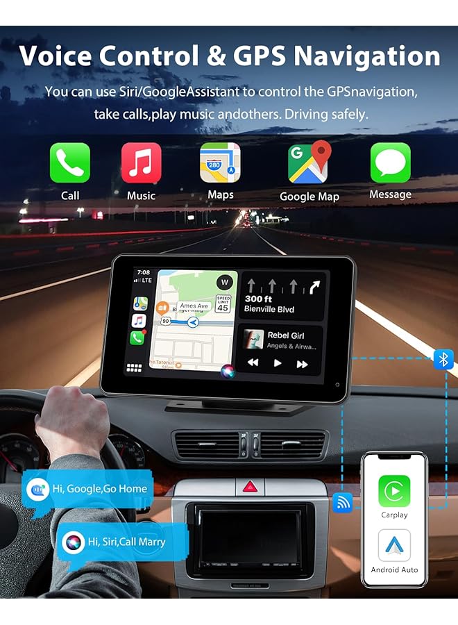 Generic 【Prime Fast Delivery】 2025 Wireless Car Screen With Carplay & Android Auto | 7 Inch Portable Ips Touchscreen | Voice Control & Gps Navigation | Bt/Aux/Mirror Link | Universal Car Display L1​  - Image 4