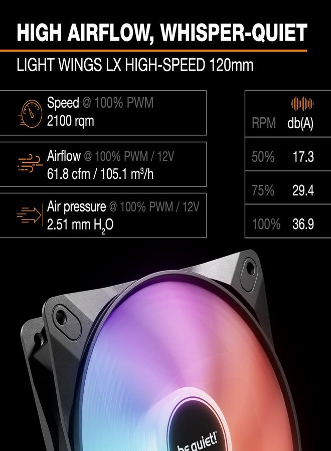 بي كوايت! نظام التبريد المائي المتكامل be quiet! Pure Loop 3 LX 360 مم، مزود بثلاث مراوح Light Wings LX 120 مم PWM عالية السرعة، ووحدة تبريد ARGB تتضمن 10 رقائق إضاءة، وأداء تبريد فائق. - Image 3