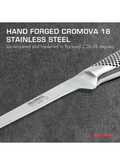 GLOBAL Swedish Fillet Knife, 21 cm. Stainless Steel. Ergonomic Dimpled handles ensures safe grip. Perfectly Balanced. Handcrafted in Japan.  - Image 1