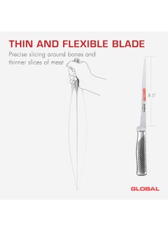GLOBAL Swedish Fillet Knife, 21 cm. Stainless Steel. Ergonomic Dimpled handles ensures safe grip. Perfectly Balanced. Handcrafted in Japan.  - Image 2