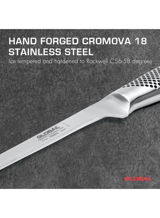 GLOBAL سكين فيليه سويدية، 21 سم. فولاذ مقاوم للصدأ. مقابض مريحة مزخرفة تضمن قبضة آمنة. متوازنة تمامًا. مصنوعة يدويًا في اليابان. - Image 2