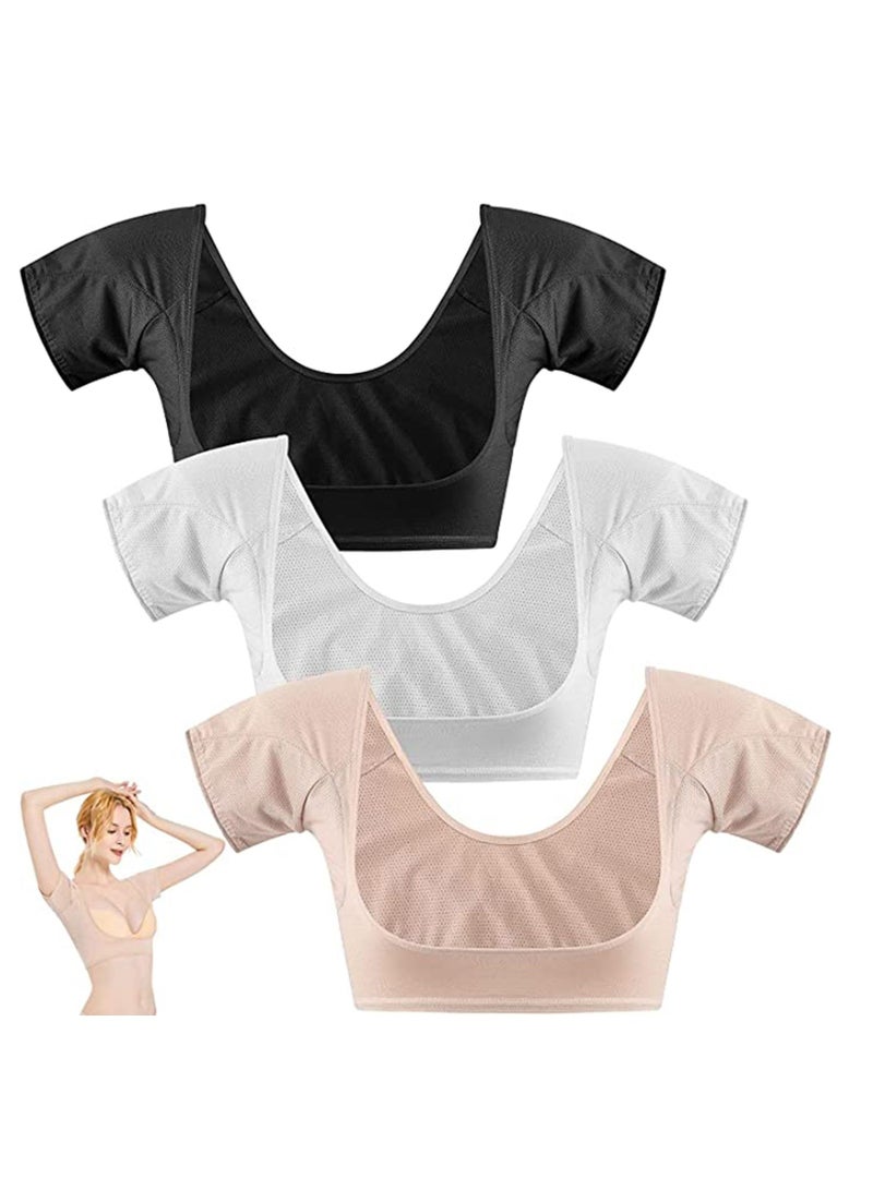 SYOSI Breathable Sweat Guard Underwear Vest, 3 Pcs Absorbing Pads for Armpits Sweating Armpit Guards Underarm for Women Girls Ladies, White Beige Black(Large) - Image 1