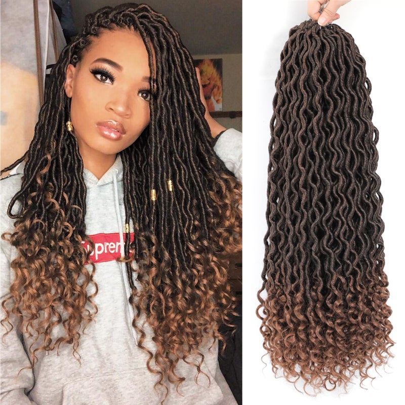 Karida Faux Locs Crochet Hair 24 Inch 6 Packs Pre Looped Goddess Locs Crochet Hair Wavy Crochet Faux Locs With Curly Ends Boho Faux Locs Crochet Hair For Black Women 24 inch T30