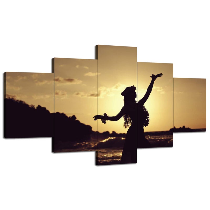 Artbrush Tower Hawaiian Hula Dancer Wall Art Hawaiian Islands Wall Decor Hawaiian Hula Pictures Canvas Print Hula Dancer Silhouette Poster Painting Framed Home Living Room Decoration60Wx32H 