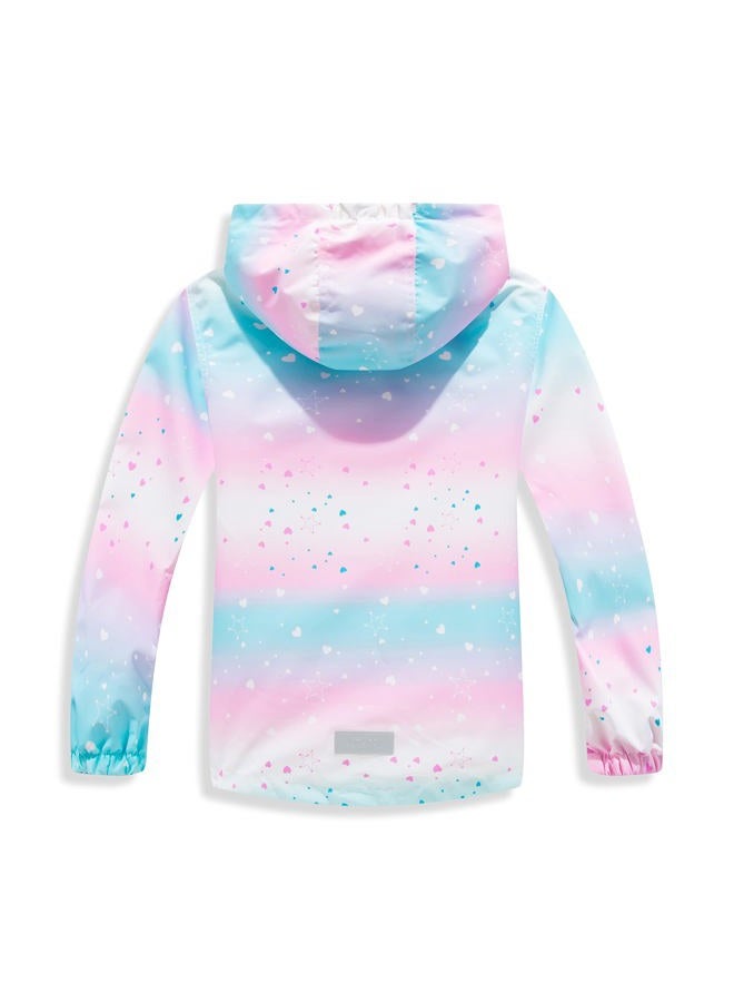 MGEOY Boys Girls Rain Jackets Lightweight Waterproof Hooded Raincoats Windbreakers for Kids 2-14Y, Rainbow Heart(lining:fleece), 7-8 Years - Image 3