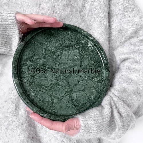 BUICCE Natural Round Marble Tray for Home Decor, Stone Candle Dish for Perfume, Vanity, Bathroom, Countertop Storage Organizer (Green) - Image 5