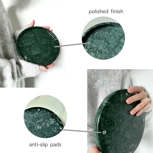 BUICCE Natural Round Marble Tray for Home Decor, Stone Candle Dish for Perfume, Vanity, Bathroom, Countertop Storage Organizer (Green) - Image 3