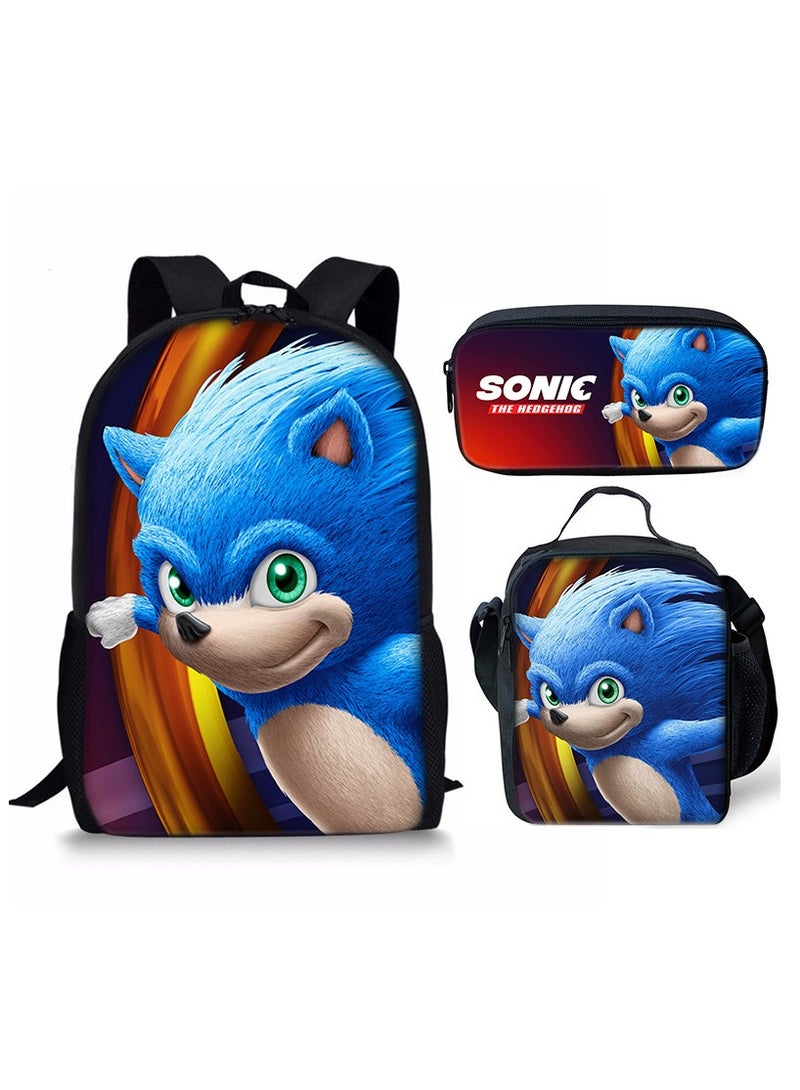 Sonic Cartoon Anime Student Backpack Three-Piece Set 29*42*16cm