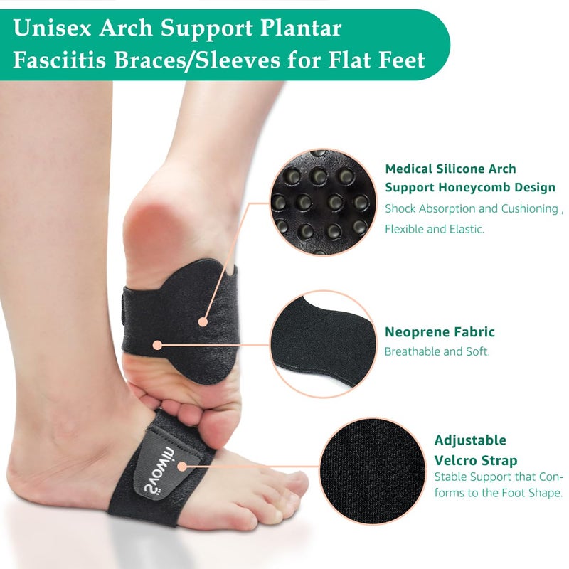 Svowin Arch Support Compression Sleeves for Flat Feet, Adjustable Velcro Plantar Fasciitis Braces for Fallen Arches, Unisex Orthotic Arch Support Wrap for High Arch, Feet Pain Relief - Image 2