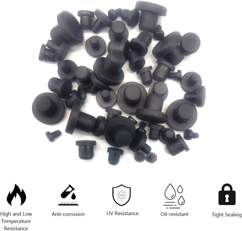 Alamic 50 PCS Silicone Plugs Rubber Hole Plugs Rubber 1/8" 3/16" 1/4" 5/16" 3/8" Stopper for Round Holes Waterproof Hole End Covers Soft Flexible Stopper Sealing Plugs Pipe Holes Test Tube Plugs - Image 3