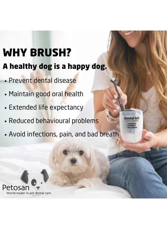 Petosan Dental Kit for Dogs with Toothbrush, Toothpaste and Microfiber Cleaner, for Small Dogs Up to 14 lbs
