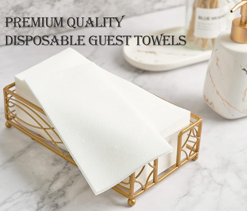 FOCUSLINE 100 Disposable Bathroom Napkins, Linen-Feel Paper Guest Towels, Soft and Absorbent Paper Hand Towels Party Napkins for Bathroom, Kitchen, Dinner, or Event, White, 12" x 17" - Image 3