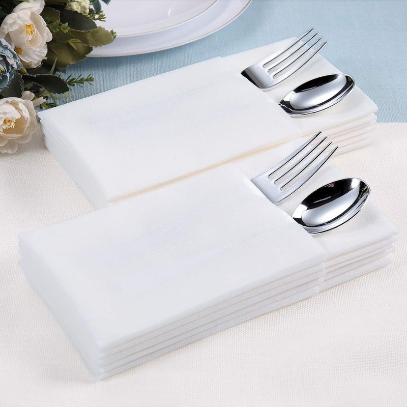 FOCUSLINE 100 Disposable Bathroom Napkins, Linen-Feel Paper Guest Towels, Soft and Absorbent Paper Hand Towels Party Napkins for Bathroom, Kitchen, Dinner, or Event, White, 12" x 17" - Image 4
