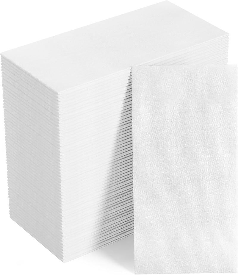 FOCUSLINE 100 Disposable Bathroom Napkins, Linen-Feel Paper Guest Towels, Soft and Absorbent Paper Hand Towels Party Napkins for Bathroom, Kitchen, Dinner, or Event, White, 12" x 17" - Image 1