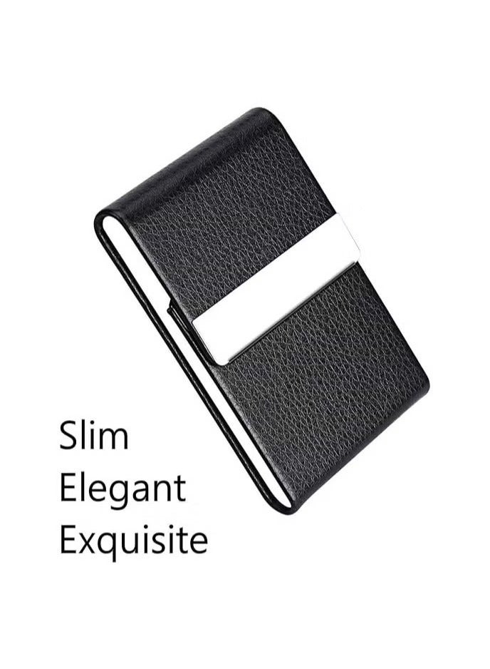 ZJTrio Business Card Holder Case, DELFINO Black Fashion Professional PU Leather Business Card Carrier, Luxury Metal Name Card Holder with Magnetic Shut, Wallet Credit Card ID Case for Men Women Best Gift  - Image 4
