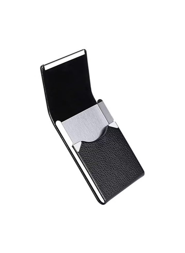 ZJTrio Business Card Holder Case, DELFINO Black Fashion Professional PU Leather Business Card Carrier, Luxury Metal Name Card Holder with Magnetic Shut, Wallet Credit Card ID Case for Men Women Best Gift  - Image 2