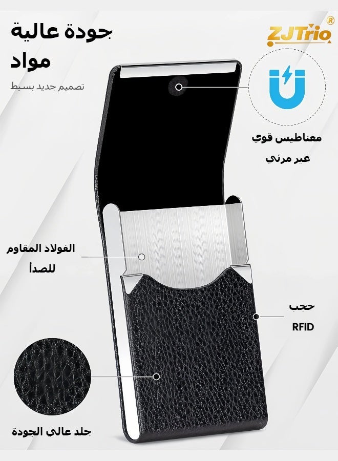 زي جي تريو حالة حامل بطاقة العمل الأسود أزياء المهنية بو الجلود بطاقة العمل الناقل حامل بطاقة اسم معدني فاخر مع محفظة مغناطيسية مغلقة حالة معرف بطاقة الائتمان للرجال والنساء أفضل هدية - Image 3