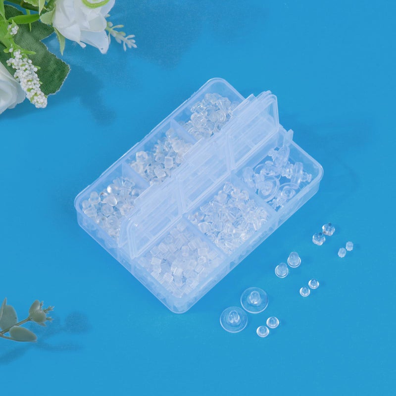 DSOMHZ 6 Styles Silicone Earring Backs for Studs/Droopy Ears/Heavy Earring, 600 Pcs Clear Soft Hypoallergenic Plastic Rubber Backs Replacements Backings Clutch Stoppers Kits - Image 2