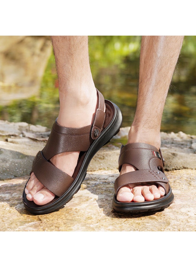 Old Man'S Head Top Grain Leather】men's Sandals Genuine Leather Summer Casual Beach Shoes Outdoor Thick Sole Dad's Flip Flops - Image 4