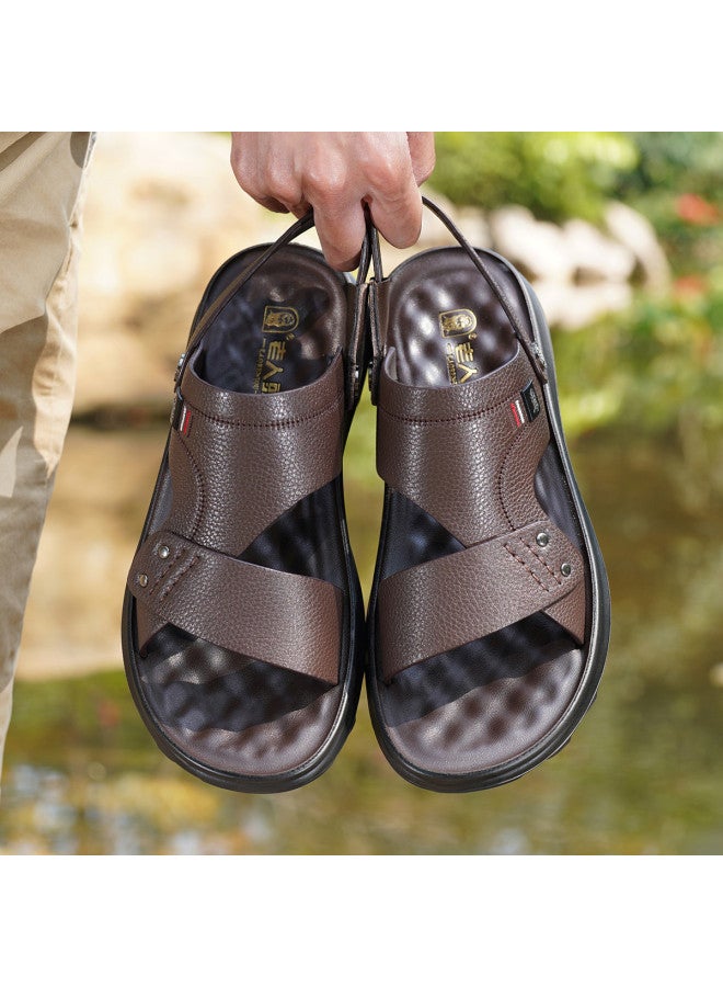 Old Man'S Head Top Grain Leather】men's Sandals Genuine Leather Summer Casual Beach Shoes Outdoor Thick Sole Dad's Flip Flops - Image 2