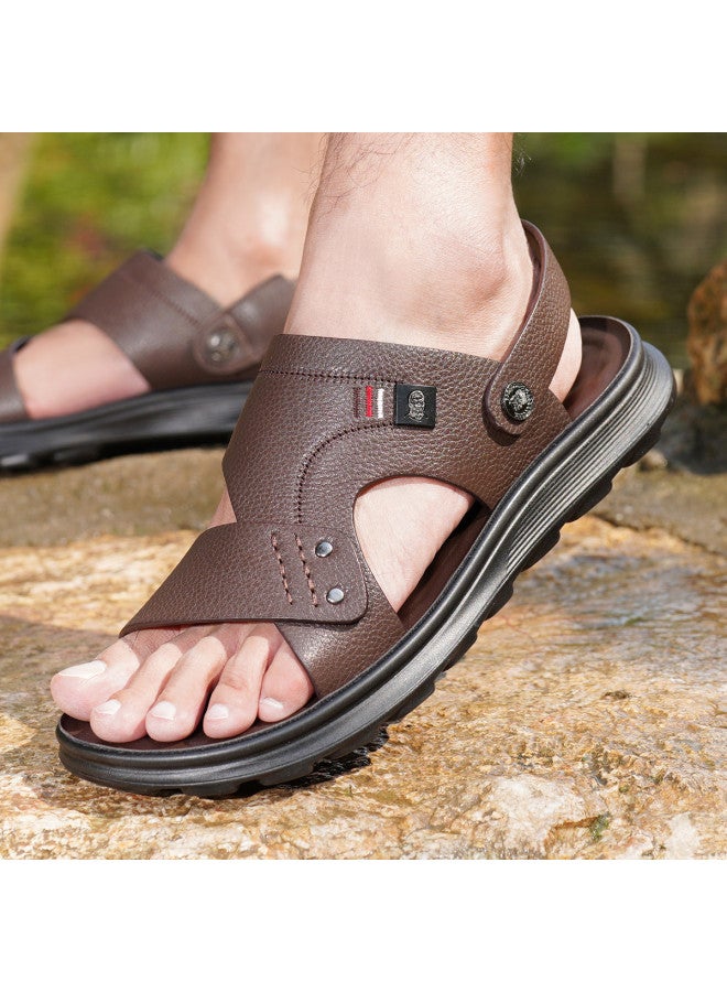 Old Man'S Head Top Grain Leather】men's Sandals Genuine Leather Summer Casual Beach Shoes Outdoor Thick Sole Dad's Flip Flops - Image 3