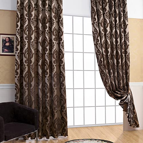 NAPEARL Brown Curtains for Living Room, Jacquard Curtain Drapes for Windows 84 Inch Length, Grommet Damask Curtains for Bedroom (2 Panels, Each 52 x 84 Inches) - Image 3