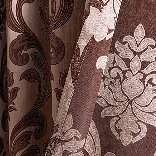 NAPEARL Brown Curtains for Living Room, Jacquard Curtain Drapes for Windows 84 Inch Length, Grommet Damask Curtains for Bedroom (2 Panels, Each 52 x 84 Inches) - Image 4