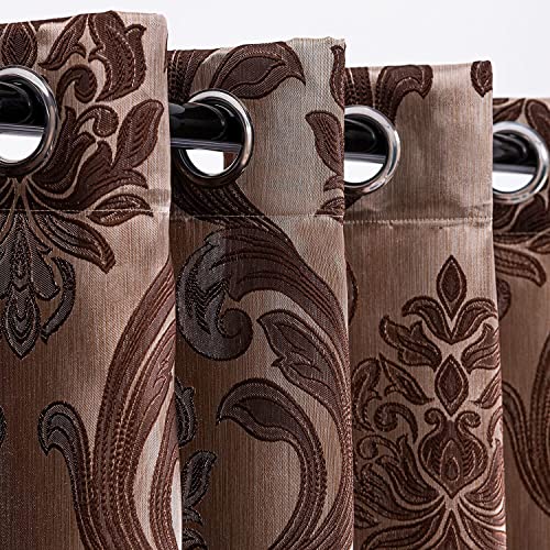 NAPEARL Brown Curtains for Living Room, Jacquard Curtain Drapes for Windows 84 Inch Length, Grommet Damask Curtains for Bedroom (2 Panels, Each 52 x 84 Inches) - Image 5