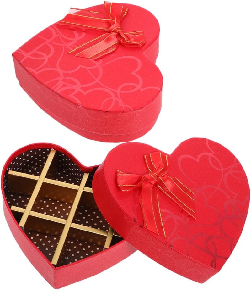 COMPUKAS Heart Shape Chocolate Box 2pcs Set, Red Paper Box 17x15.5x4.3cm, Valentine's Day Candy Holder for Party and Packaging - Image 1